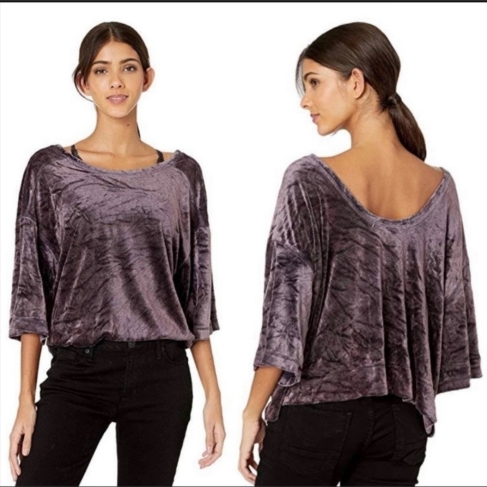 Free People We the Free Valerie Purple Velour Tee - Picture 2 of 5